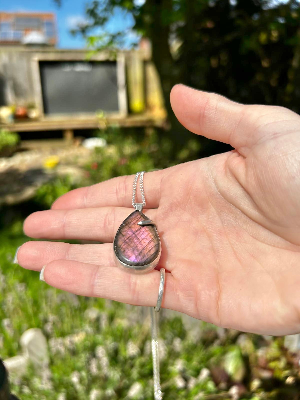 Pink Flash Labradorite Pendant