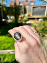 Load image into Gallery viewer, Chunky Silver Sheen Obsidian Ring (Size R)
