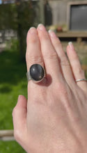 Load and play video in Gallery viewer, Chunky Silver Sheen Obsidian Ring (Size R)
